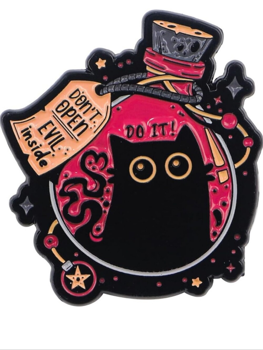 Black Cat Potion Enamel Pin - Cute Pink & Gold Cat Bottle